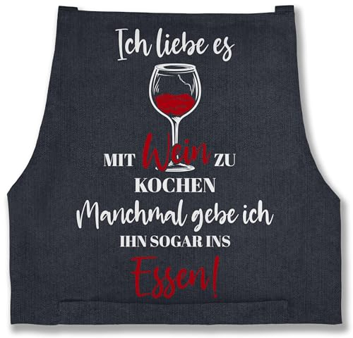 Shirtracer Schürze - Kochschürze - Erwachsene - Ich liebe es mit Wein zu kochen - 85x69 - Jeans Blau - kochschuerze damen lustig küchenschürze geschenk lustige männerschürzen geschenke