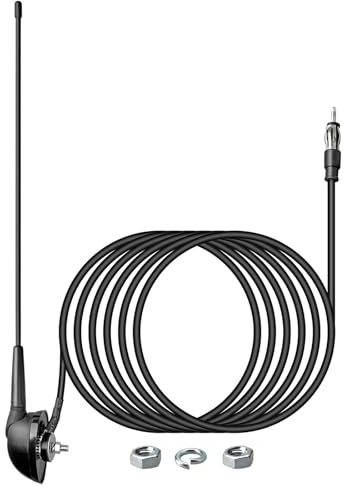 Anina 16 Inch AM/FM Universal Top/Side Mount Antenna for Vehicle Truck Boat ATV UTV RV Motorcycle, 16 Car Radio Aerial Replacement Mast w/Mount Base and Extension Cable for Stereo Receiver Head Unit