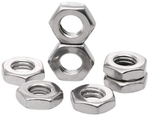 ORTAVA Sechskantmuttern M6 (niedrige Form, mit Fase), 50 Stück M6 mutter DIN 439/ISO 4035 Edelstahl A2 V2A, Flache Muttern,M6 für Schrauben, Gewindebolzen, Möbel, Maschinen