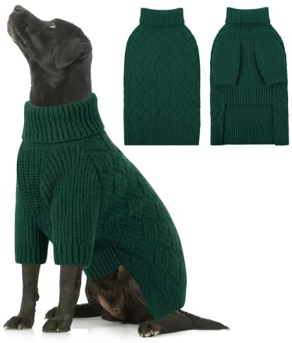AOFITEE Maglione per Cane Grande, Invernale Maglioncino per Cani Taglia Grande con Collo Alto, Morbida e Calda Natalizio Maglioncini Pet con Maniche, Maglione Cane Labrador Verde, XL