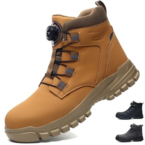 COOU Chaussures de Sécurité Hommes Femmes Imperméable Basket de Securite Légère Confortable Antidérapant Bottines de Travail Embout Acier Jaune 44