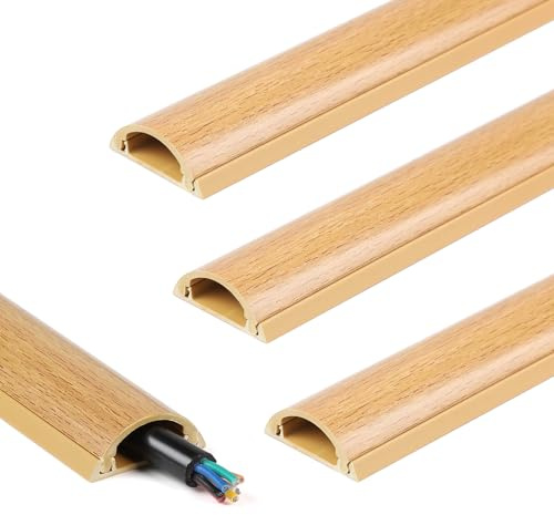 SWAWIS 10 Stück 100x3x1.2cm Kabelkanal Holzoptik, PVC Boden Kabelschacht Selbstklebend, Kabelabdeckung, Kabelkanäle Flach für Verstecken von Kabeln im Büro der Heimschule, Kabelabdeckung