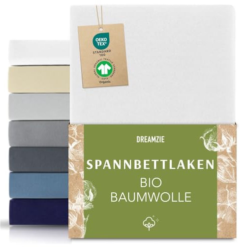 Dreamzie Premium Spannbettlaken 80x200 cm Weiß, Spannbetttuch aus 100% Jersey Biobaumwolle, 150 g/m² - Oeko-TEX