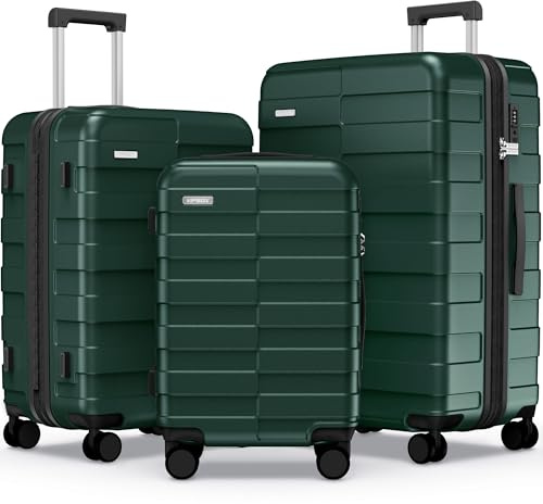 Vipbox Suitcase Set, 3-Piece Hard Shell (3 Years VIP Service), Lightweight Polycarbonate, Ultra-Lasting Expandable Trolley, Hand Luggage, Travel Suitcase with Wheels and TSA Lock, Forest Green