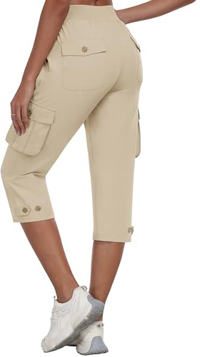 MoFiz Pantalones Trekking Mujer Capri Cargo Pantalón de Senderismo Acampar Pantalon con Bolsillo Montaña Protección UV Transpirable