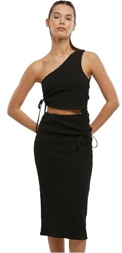 Urban Classics Damklänning, damer, Cut Out jerseyklänning, figurnära one-shoulder-klänning med utskärning detalj, mjukt jerseymaterial, storlekar XS – XL, svart, L