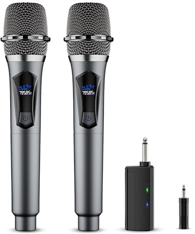 Wireless Microphone,Professional Dual Handheld Cordless Dynamic Mic System with Rechargeable Receiver,Karaoke Microphone Set for Singing, Karaoke, Wedding, DJ, Party, Speech,Church,Class Use,PA System