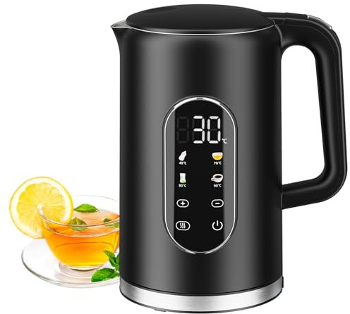 Bollitore Elettrico, 1,7L Portatile Bollitore Elettrico senza BPA, 2000 W, Acciaio Inox, Bollitore Acqua Temperatura Regolabile 40°-100°C con 13 Impostazioni, Display LED Touch, Nero
