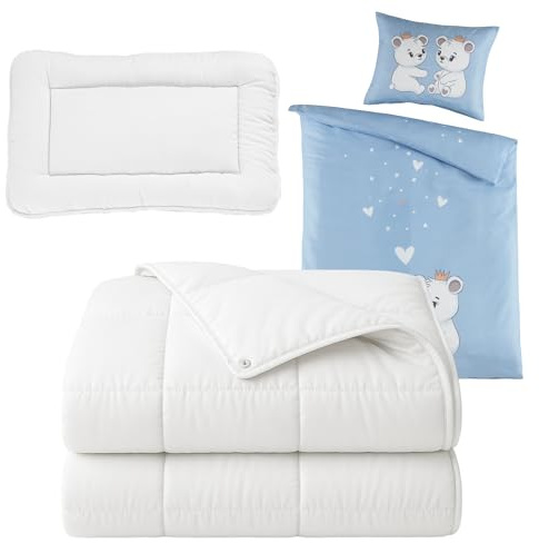 Carpe Sonno Baby Erstausstattung Neugeborene - Baby Bettdecke und Kissen + Babybettwäsche 100x135 [Kinder Bettdecken Set] Kinderbettdecke 100x135 Kinderkopfkissen 40x60 Babyzimmer Komplettset Junge