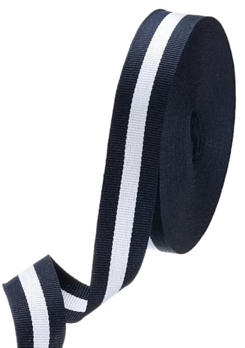 M METERXITY Azul Marino/Blanco Cinta Tafetán Poliéster Con Rayas | 2.5cm x 23 Metros, Ideal Para Envolver Regalos Bodas, Cinta Rayas