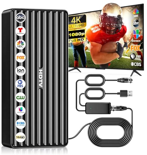 Antenna TV per Smart TV HD da interni, portata oltre 1000 miglia, antenna TV digitale esterna per canali locali gratuiti, supporta 8K/4K/1080P, cavo coassiale da 10 m (standard)