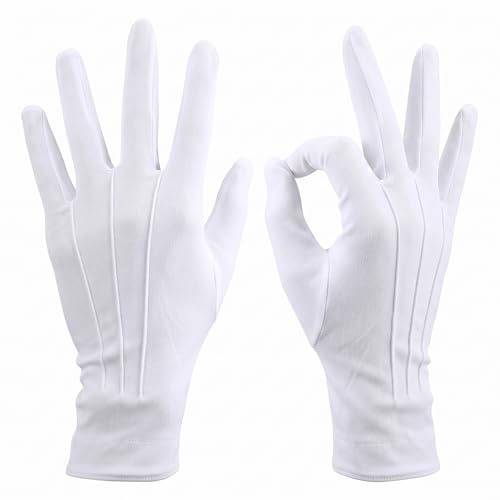 1 Pair White Gloves,Special Cotton Gloves,Soft Moisturizing Glove,Stitched Jewellery Glove,Thickened Stretchable Suitable for Men & Women Dry Hands,Formal Guard,Jewelry Inspection,Coin Handling,Parade