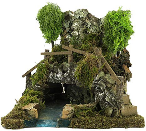Ferrari & Arrighetti Laghetto nella Grotta con Ponte per Presepe, Inizio di Fiume Modulare, Sughero e Legno, Multicolore, 20 x 22 x 20 Cm