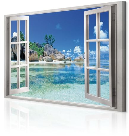 decomonkey Cuadro Lienzo Mar Paisaje 60x40 cm 1 pieza Impresión Decoración Cuadro De Pared Material Tejido no Tejido Gráfica fotográfico Salón Naturaleza Insel Vista desde la ventana