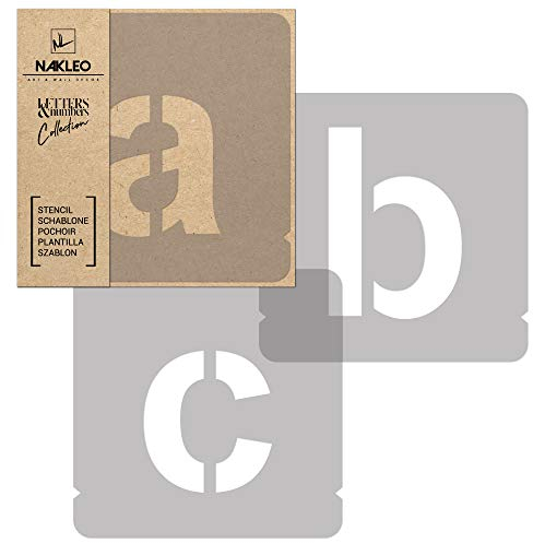 NAKLEO Alphabet Malschablonen Set 42 Stück, 14 cm Buchstaben & Zahlen Modern Sans Klein Schriftart, Wiederverwendbare Kunststoff Stencil, DIY Handwerk Holz Möbel Wand Dekoration