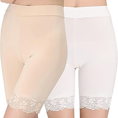 GEYIWSSXY Mutande da donna sotto gonna, corti, anti-sfregamento, biancheria intima, mutandine lunghe, a vita alta, in pizzo, con bordo in pizzo antiscivolo, A-sk+wh, Taglia unica