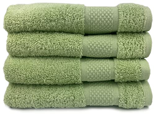 Sue Rossi Organic Turkish Cotton Guest Towels Set Of 4, Kitchen Or Bathroom Pack, Size 30cm x 50cm, Soft, Fluffy & Absorbent 600gsm Towel (Sage Green, 4)