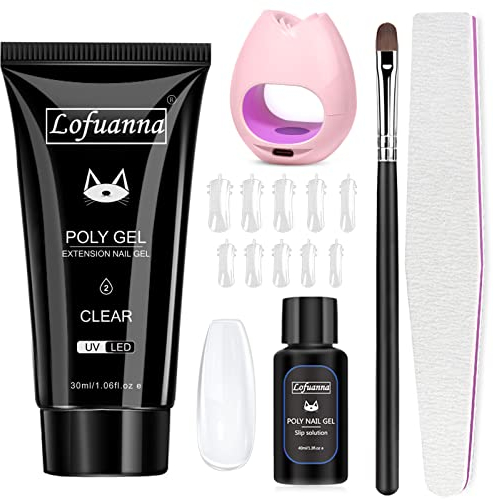 Lofuanna Poly Nagel Gel Set,30ml Clear Nagelverlängerungs Gel Set mit Nagel Lampe Slip Lösung,Gelnägel Starterset Nail Art Design für Anfänger