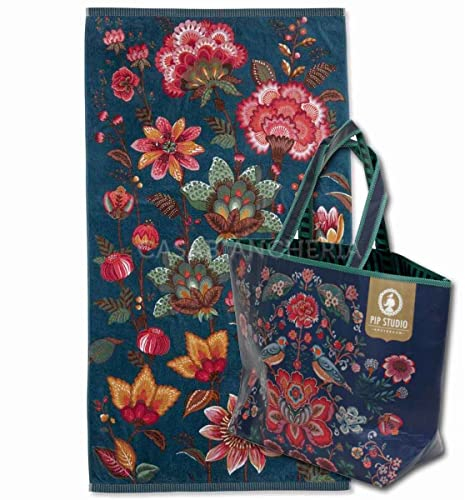 PIP Studio Strandtuch aus Frottee, Sunny + Strandtasche, Dunkelblau