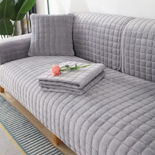 Haklein Weicher Couch-Schonbezug, Winter-Samt-Ecke, L-Form, Couch-Sitzbezug, Sofaschutz, Möbelbezug für Einzel-, Doppel- und Doppelbetten (90 x 240 cm, Grau)