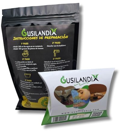 Gusilandia Kit Gusanos de Seda y pienso de Morera – Eclosión rápida -100 Huevos y 200 Gramos de Comida