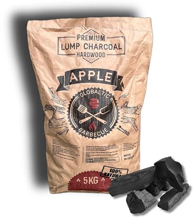 Globaltic - Carbone di legno di mela da 5 kg, per barbecue, affumicatura e grigliata, alto calore, basso contenuto di ceneri per barbecue