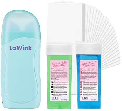LaWink Roll On Wax kit,Waxing Kit for Sensitive Skin,Wax Roller Kit for Hair Removal with 2 Soft Wax Cartridge& 100 Pcs Wax Strips for Larger Areas of the Body Hair Removal at Home washable