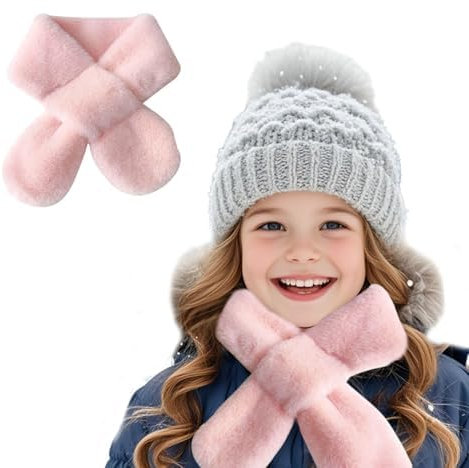 Xvbhaq Ein Baby und Kinder Warme Wolle Schal, Winter Runden Schal Plüsch Kinder Schal Herbst und Winter Modelle (Rosa/75CM)