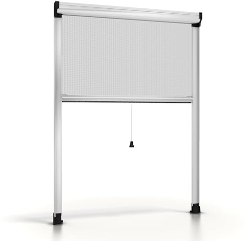 ESTO Zanzariera a Rullo per Finestra Tagliabile in Altezza e Larghezza - Telaio in Alluminio, Diverse Misure e Colori, Rete Anti-Insetti per Finestre Scorrevoli e a Battente (Bianco, 60 x 150 cm)