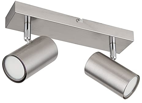 Deckenstrahler 2 flammig Deckenleuchte beweglich Spotleuchte chrom, Spots verstellbar, skandinavisch Metall nickel, 2x GU10 Fassungen, HxLxB 12x26x6cm