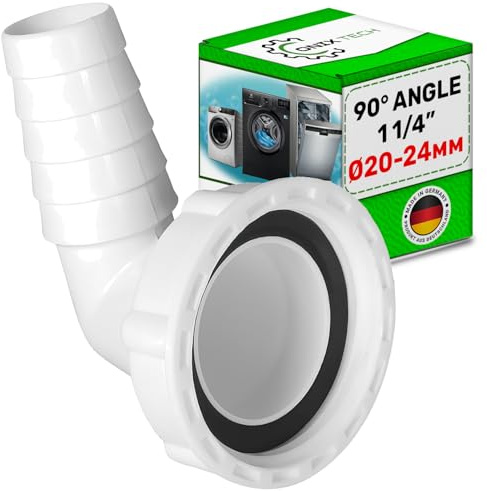 Empalme 90° para Tubo Desague Lavadora y Lavavajillas para Manguera Desagüe con Entrada Ø 20-24 mm Adecuado para Sifón con Rosca Exterior de 1 1/4 - Garantía de 5 Años - ONIX TECH