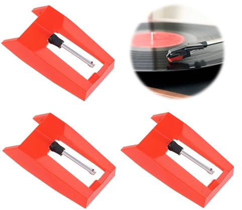 3 Pièces Pointe de Lecture Tourne-Disque Aiguille, Universelles Remplacement Aiguille pour Platine Vinyle, Platine Vinyle Aiguilles pour Platine Diamant pour Tourne Disque en Vinyle, Phonographe Rouge