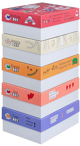 FALKEN Original 5er Pack StoryBoxen sortiert. 120 mm hoch DIN A4+ Made in Germany. Geschenkbox mit Deckel. Ideal für Erinnerungen, Fotos, Sammlungen, Bilder, Basteleien Aufbewahrungsbox Schachtel