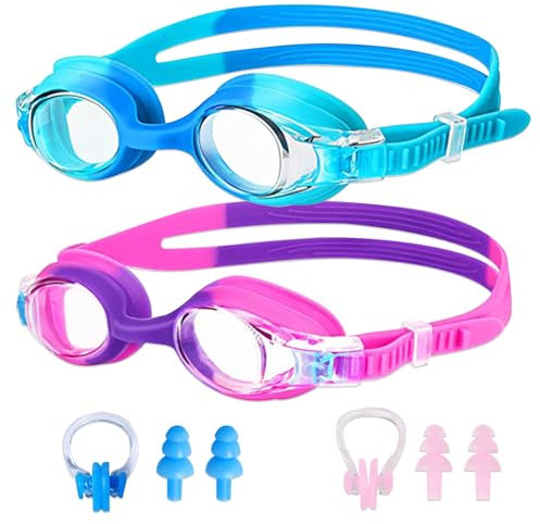 JSTHHTT Schwimmbrille, 2 Stück Schwimmbrille Kinder, UV-Schutz Anti Nebel Kinder schwimmbrille für Alter 3-12 Jahre