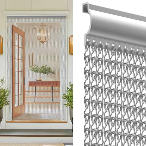 Huracan Rideau anti-insectes, en aluminium, 90 x 210 cm, pour portes intérieures et extérieures, argenté