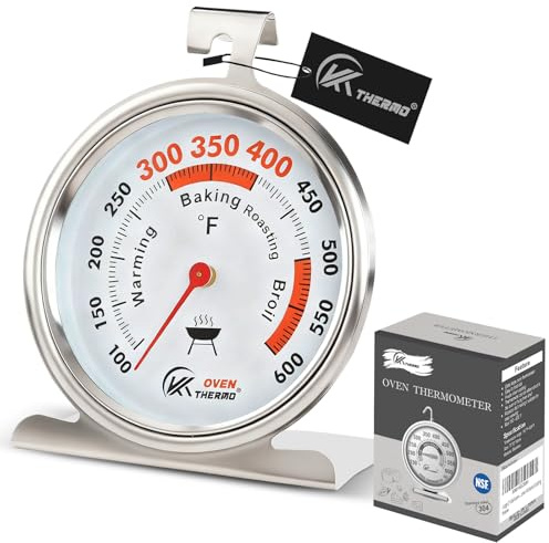 2.64 Oven Thermometer 100-600°F Kitchen Cooking Thermometer Instant Read Stainless Steel Oven Temperature Gauge with Hanger & Base 2Pcs