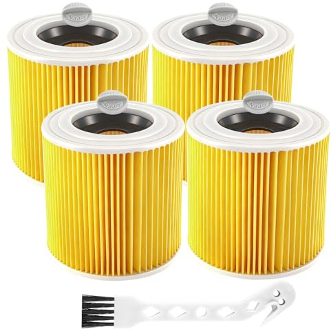 Freyeeti 4x Filter Kompatibel mit Kärche Staubsauger WD3, WD2, WD1, MV3, MV2, A, K, KNT, NT, SE, VC ersetzt 6.414-552.0, 4 Rundfilter + 4 Verschluss-Schrauben, gegen Feinstaub/Gerüche