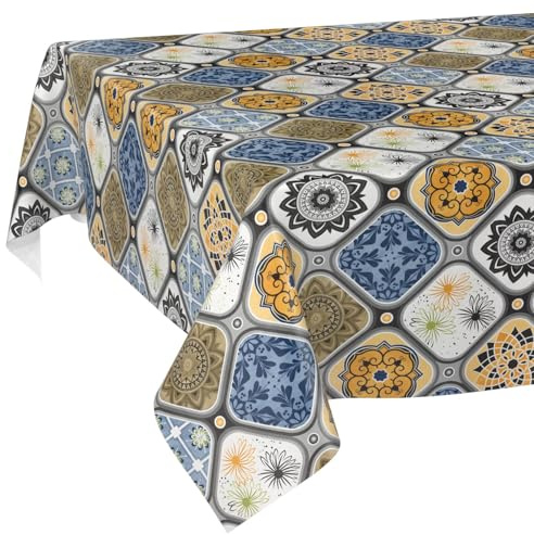 Mantel de Hule Lavable, fácil de Limpiar, Impermeable, Efecto Loto, para jardín, 100 x 140 cm, Borde Cortado