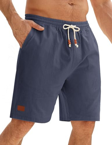 heekpek Mens Shorts Cotton Chino Shorts with Pockets Casual Summer Men's Sports Shorts Elasticated Waist, Navy Blue, M