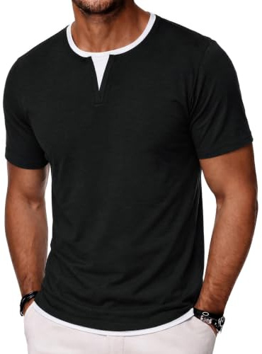 Wayleb T-Shirt d'été Henley à Manches Courtes et Col Rond pour Homme - Coupe Droite - Décontracté - Couleurs Contrastées Classiques S-3XL