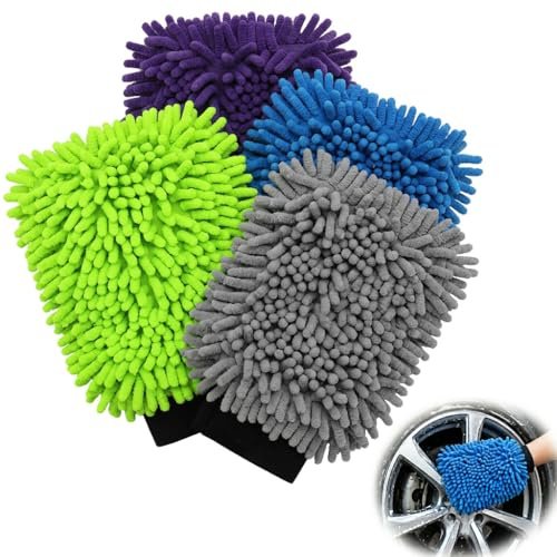 Microfibre Car Wash Mitt, 4PCS Soft Cleaning Glove for Car Detailing | Highly Absorbent Wash Mitts for Car Care, Suitable for Shampoo Cleaning, Dusting and Everyday Vehicle Maintenance