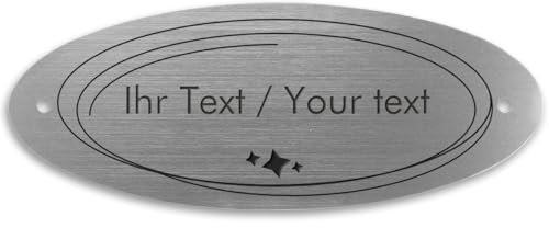 Ovales Türschild mit personalisierter Gravur aus Acryl in Edelstahl-Optik - 180 x 70 mm, silber-metallic - Namensschild, Klingelschild