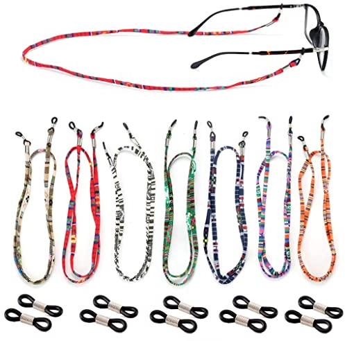 Crazy-M 7 Stück Brillenkette PU Leder Brille Seil Brille Kordel Halte Multicolor Seil Brillen Halter Kette Brillenband/Brillenkette/Brillen Cord/Sonnenbrille mit 10 Stück Silikon Antirutsch Ringe