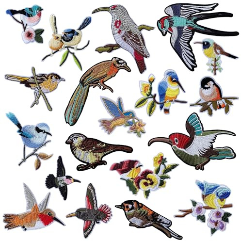Woohome 19 PCS Bird Iron On Patches Assorted Bird Sew On Patches DIY Decoration or Repair, Embroidered Appliques for Clothing Backpacks Jeans T-Shirt Caps Shoes