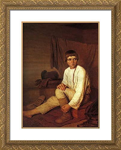 ArtDirect Venetsianov, Alexey 20x24 Gold Ornate Framed Art Print with Double Matting Titled: Peasant Boy Putting on Bast Sandals