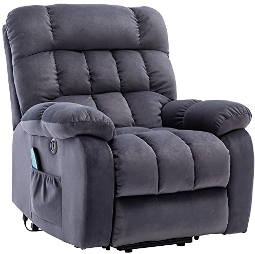BTM Power Massage Lift Recliner Chair, Upgraded Electric Armchair with Heat for the Elderly, Heavy Duty and Safety Overstuffed Breathable Fabric Reclining Chair Living Room Chair (Dark Grey)