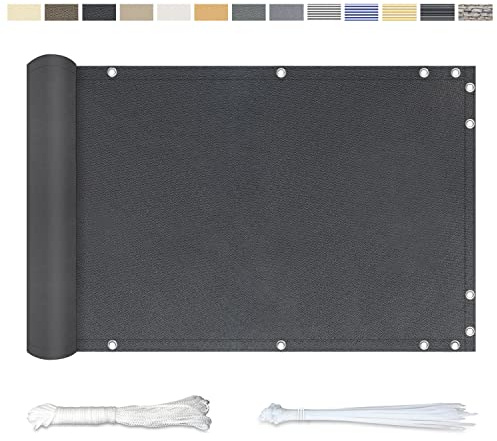 YangAera Balkon Sichtschutz Balkonabdeckung 75x800CM, Windschutz Wasserdicht und UV-Schutz Balkonverkleidung - mit Ösen Kabelbinder und Kordel, für Balkongeländer Terrasse Garten (Anthrazit)