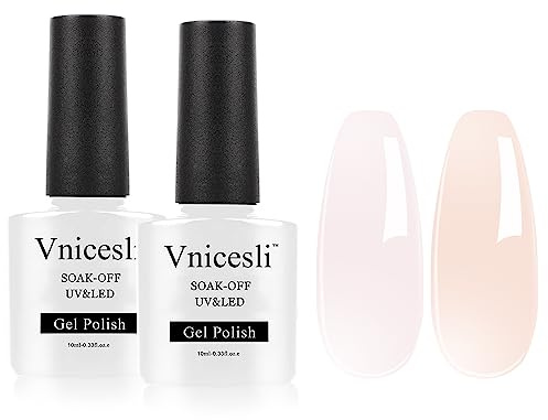 Vnicesli 2 Farben UV Nagellack Set Milchig Nude Rosa und Nude, Gel Nagellack Naturfarben Gellack Transparent French Soak Off Gel Nägel Natur Manicure Nail Polish für Naturnägel 10mlx2