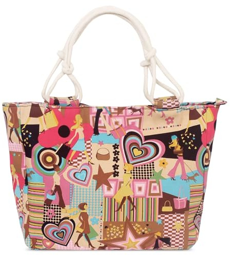 FORRICA Handtaschen Damen Groß Shopper Tasche Casual Segeltuch Schultertasche Schön Muster Frauen Handtaschen für Reisen Urlaub Einkaufen Blume D