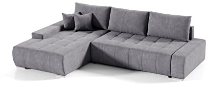 Mars Meble Sofa Draco mit Schlaffunktion + Bettkasten Couch Wohnzimmer Polstermöbel (Links Seite, grau) DRAC_L